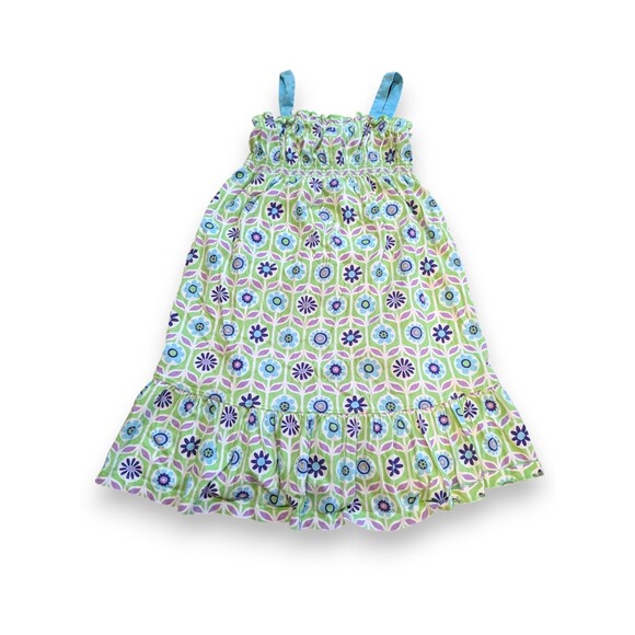Hanna Andersson Sleeveless Blue Green Floral Sundress Girls 110 US 5 - Picture 1 of 7